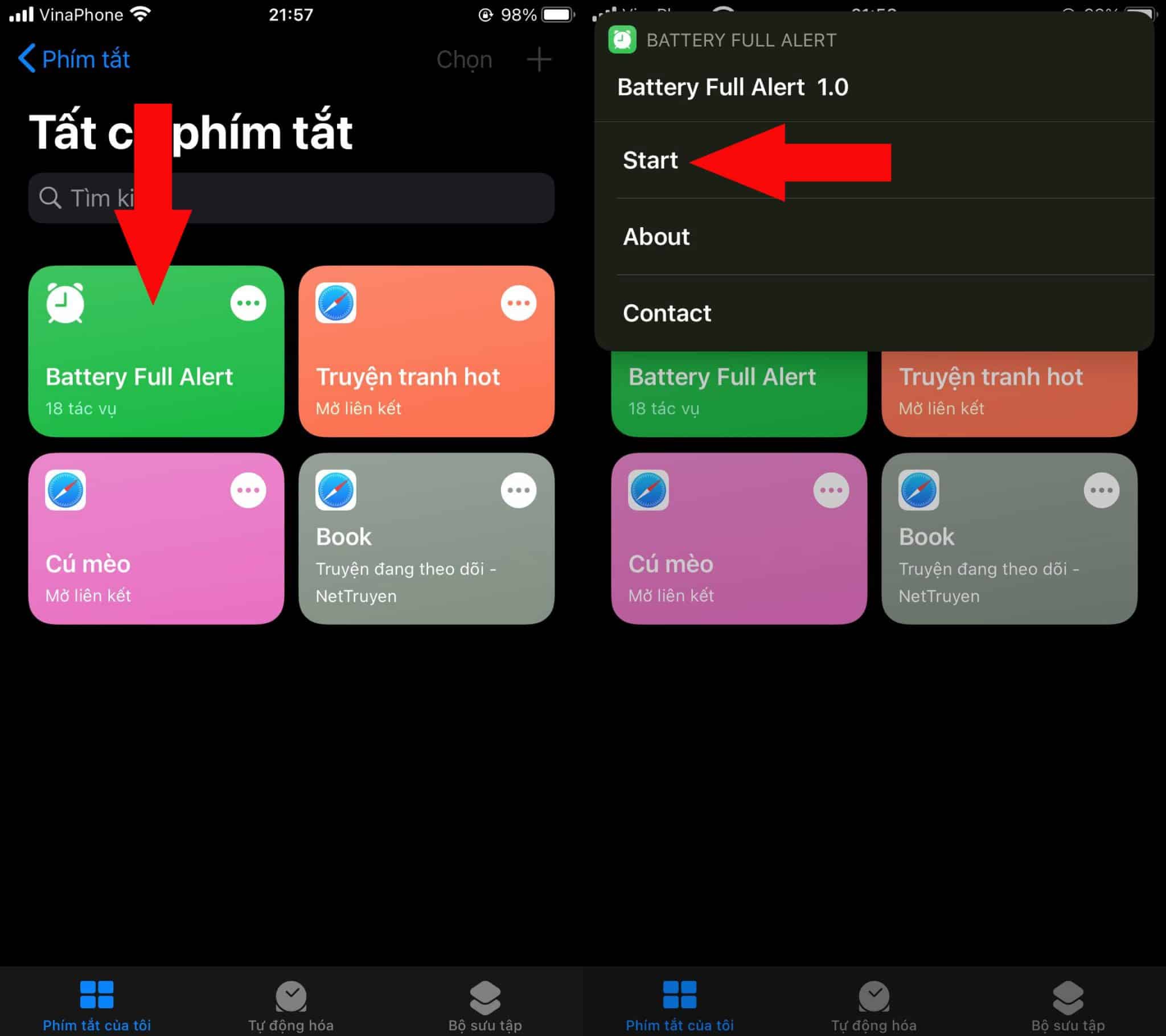 kích hoạt phím tắt