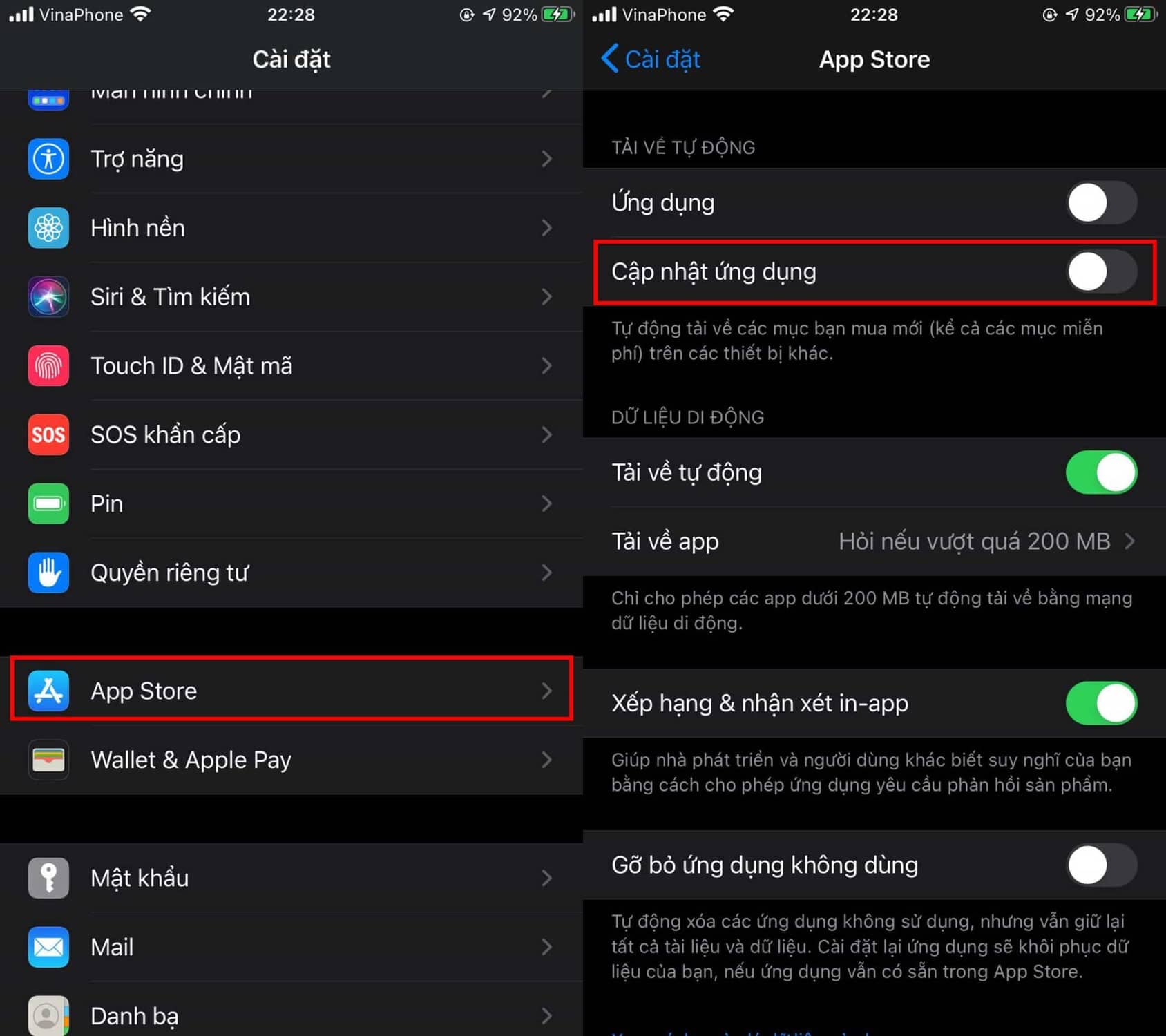 Tắt cập nhật ứng dụng