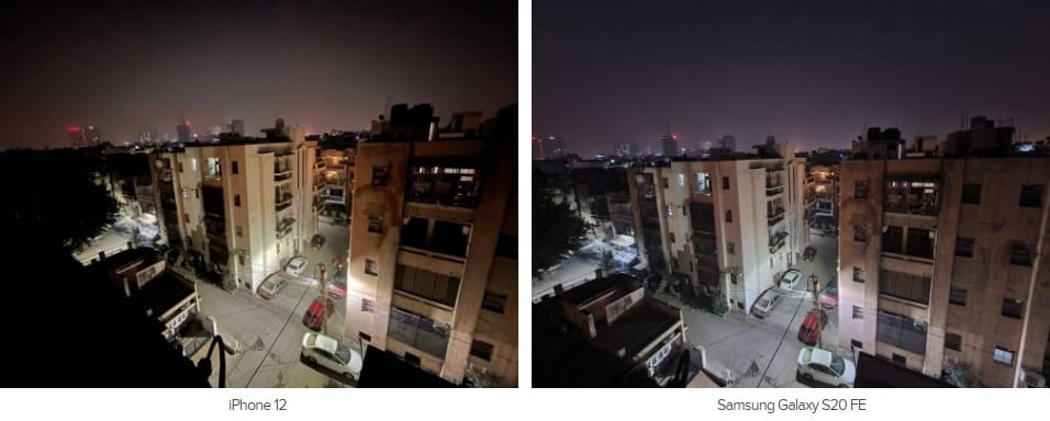 Ảnh chụp đêm iPhone 12 và Samsung Galaxy S20 FE