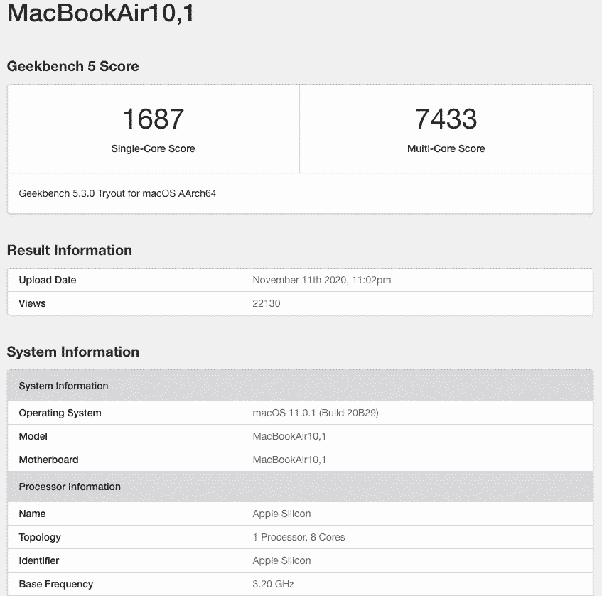 Điểm Geekbench của MacBook Air M1