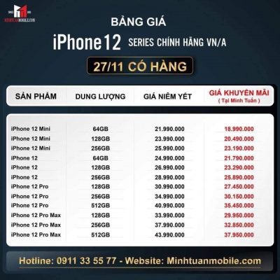 bảng giá Minh Tuấn mobile iPhone 12 series