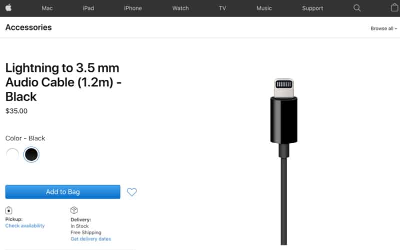 Cap Lightning to 3.5mm của Apple