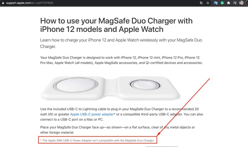 Apple thông báo củ sạc 29W không thể sử dụng cho Magsafe Duo