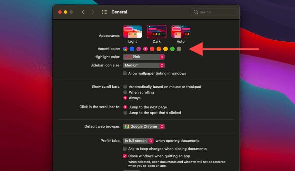 Thay đổi màu Accent