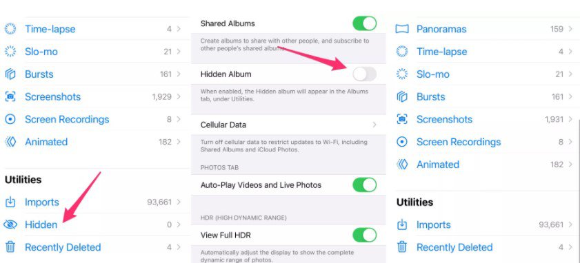 Ẩn đi album ảnh bị ẩn