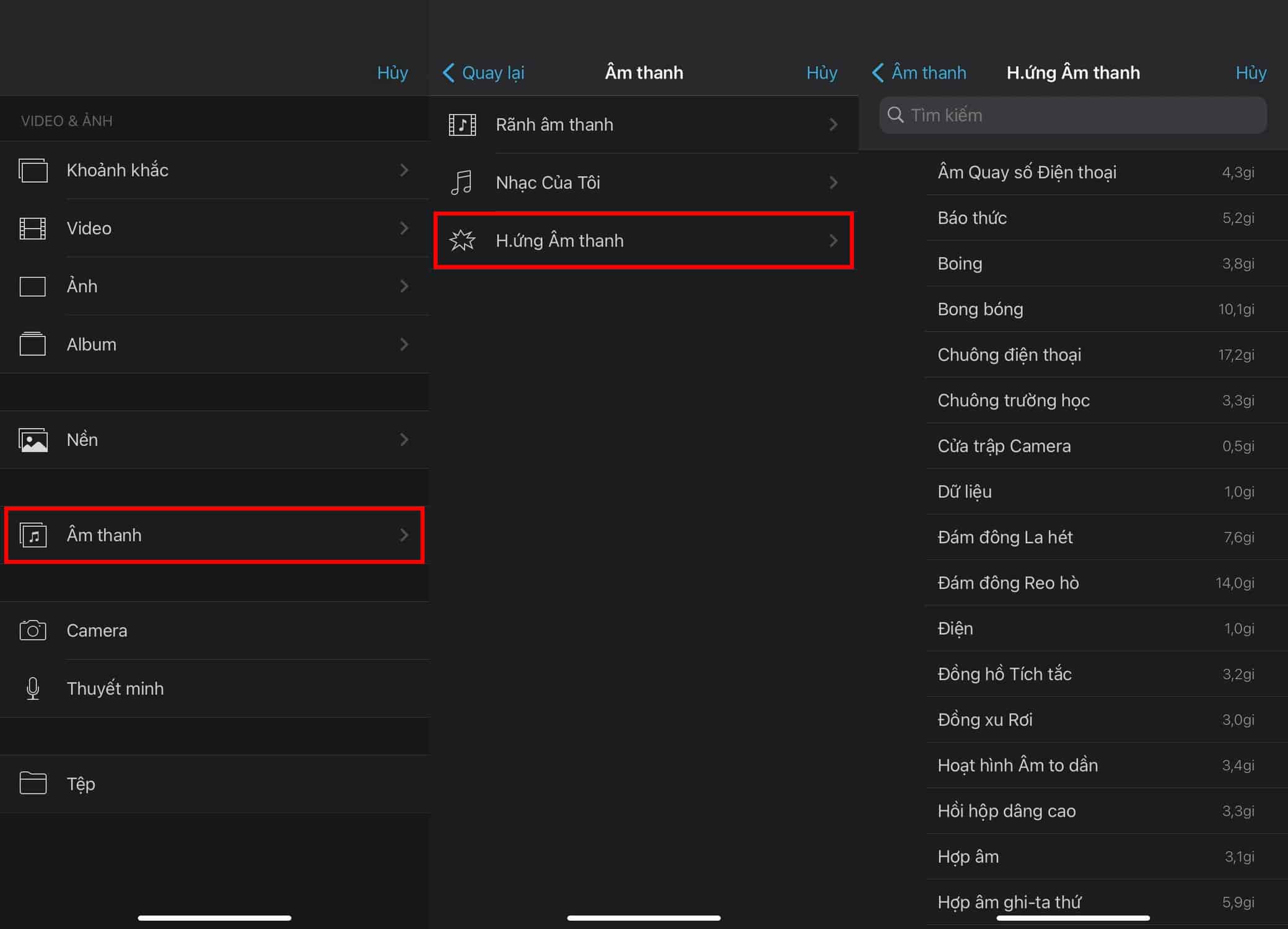 thêm hiệu ứng âm thanh