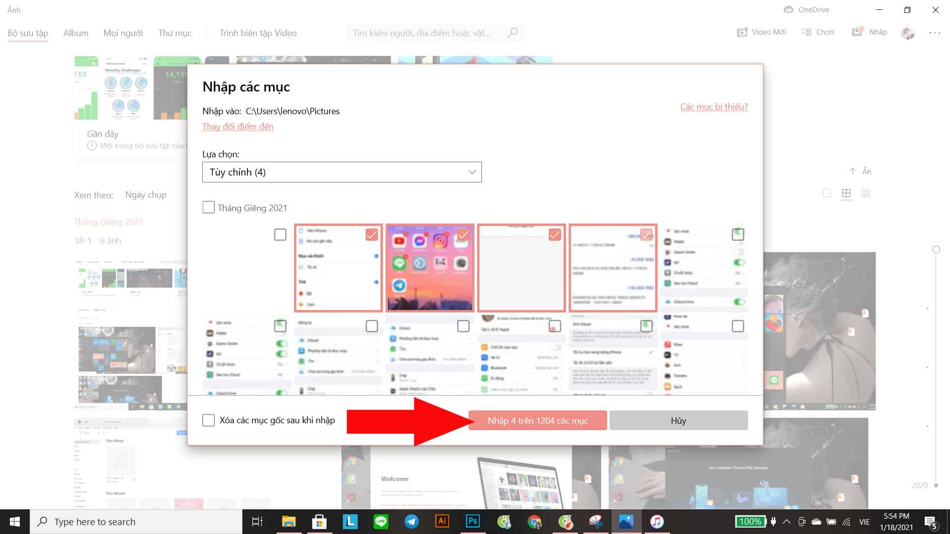 ấn Nhập để lưu về máy