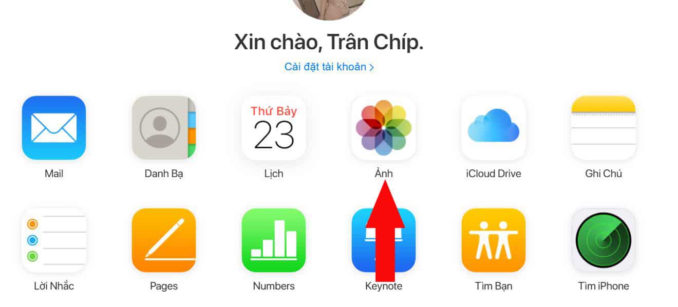 Nhấp vào mục Ảnh