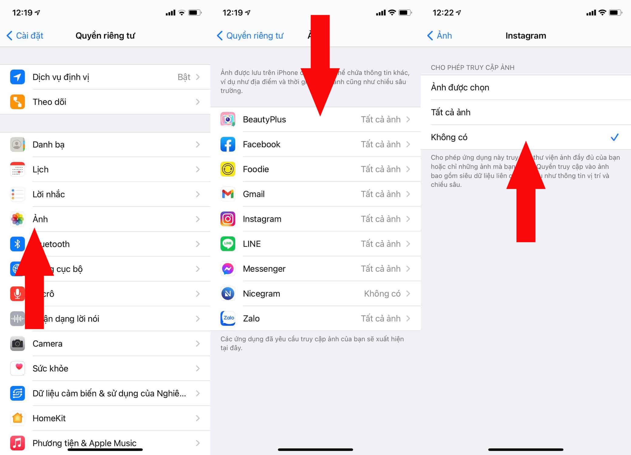 Cài đặt quyền truy cập ảnh