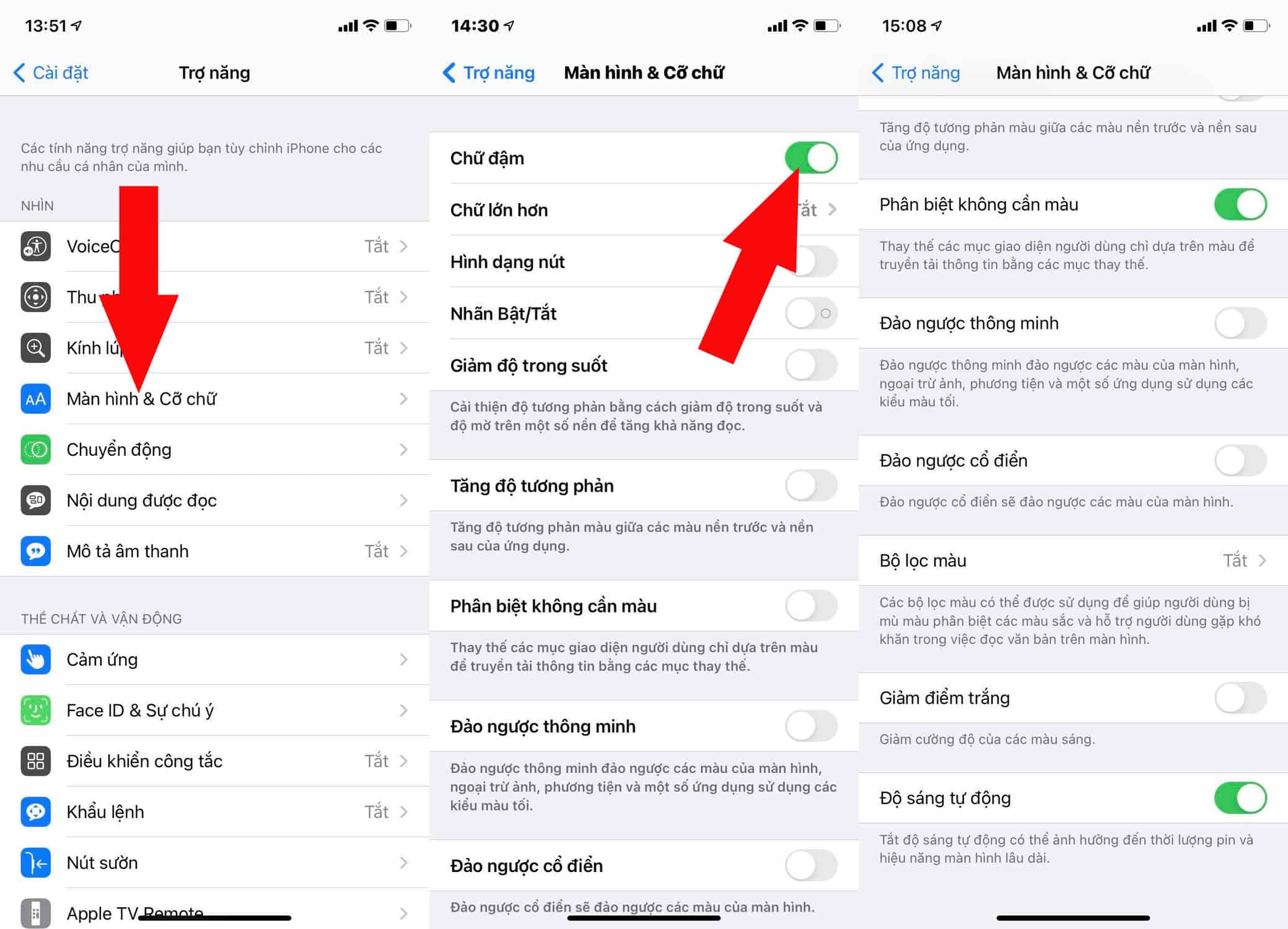 Màn hình & Cỡ chữ