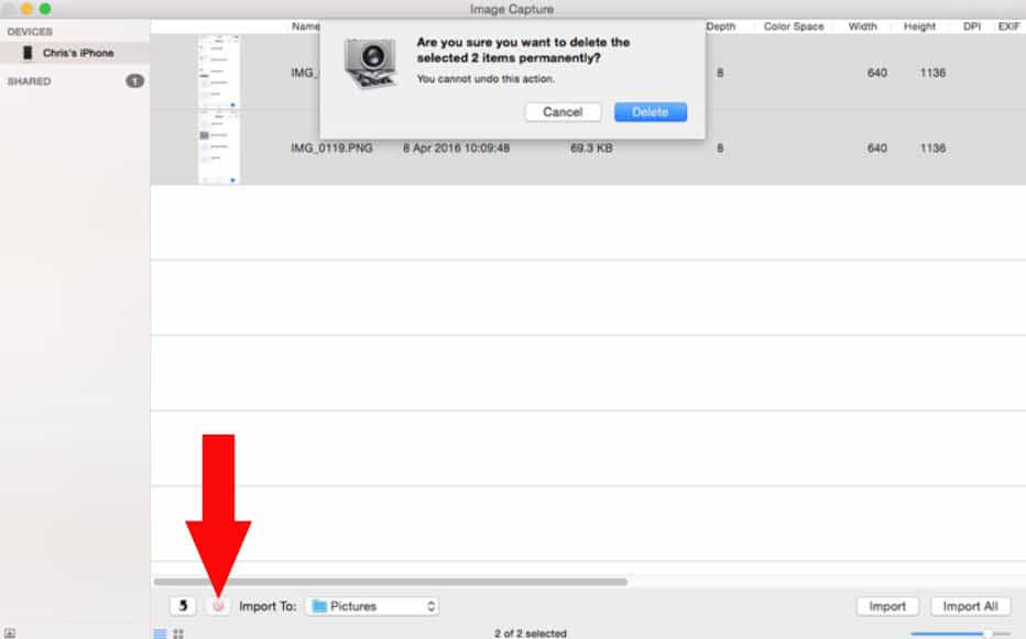 xoá ảnh trên iphone bằng macbook