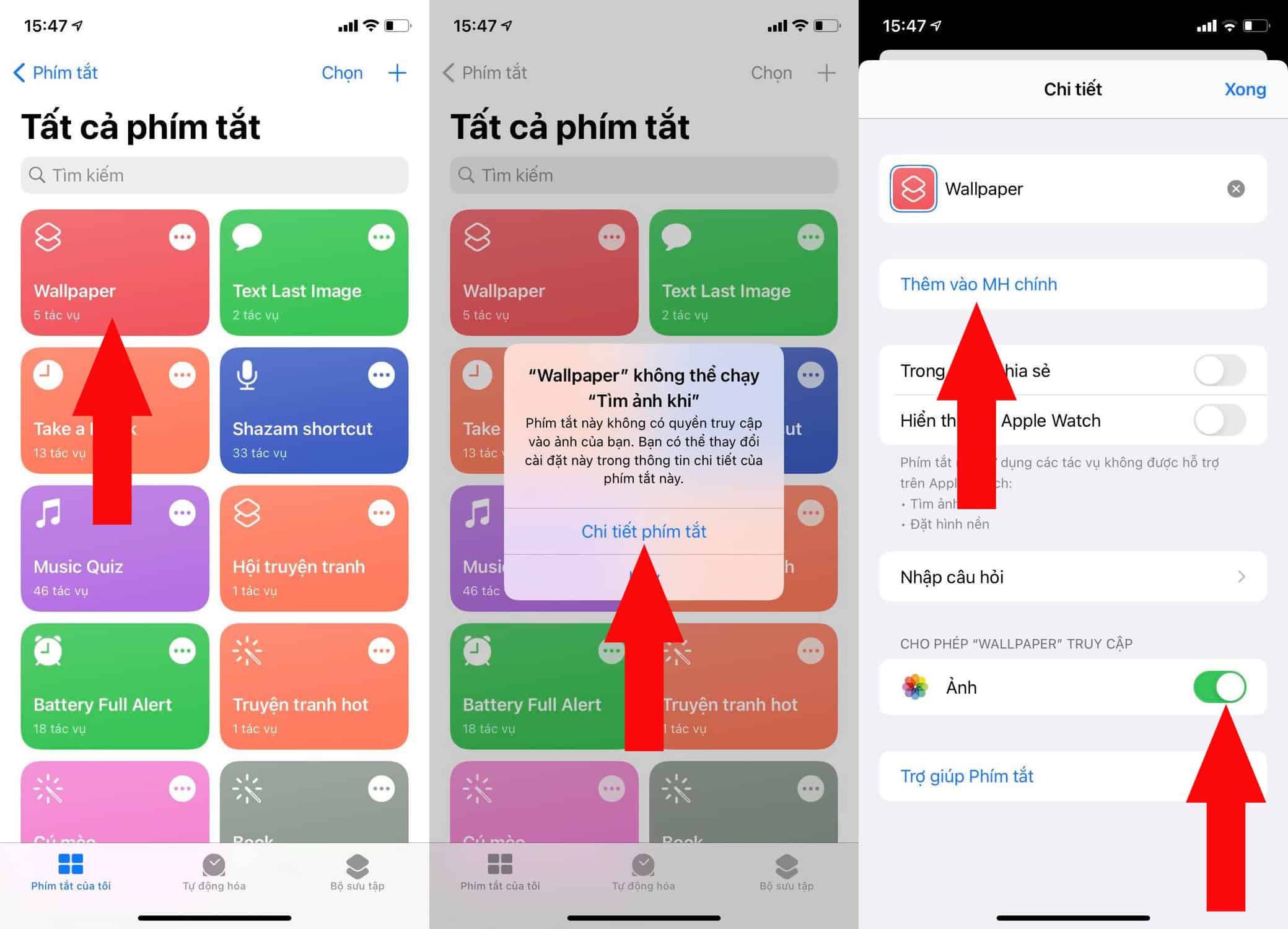 Thêm phím tắt vào màn hình chính