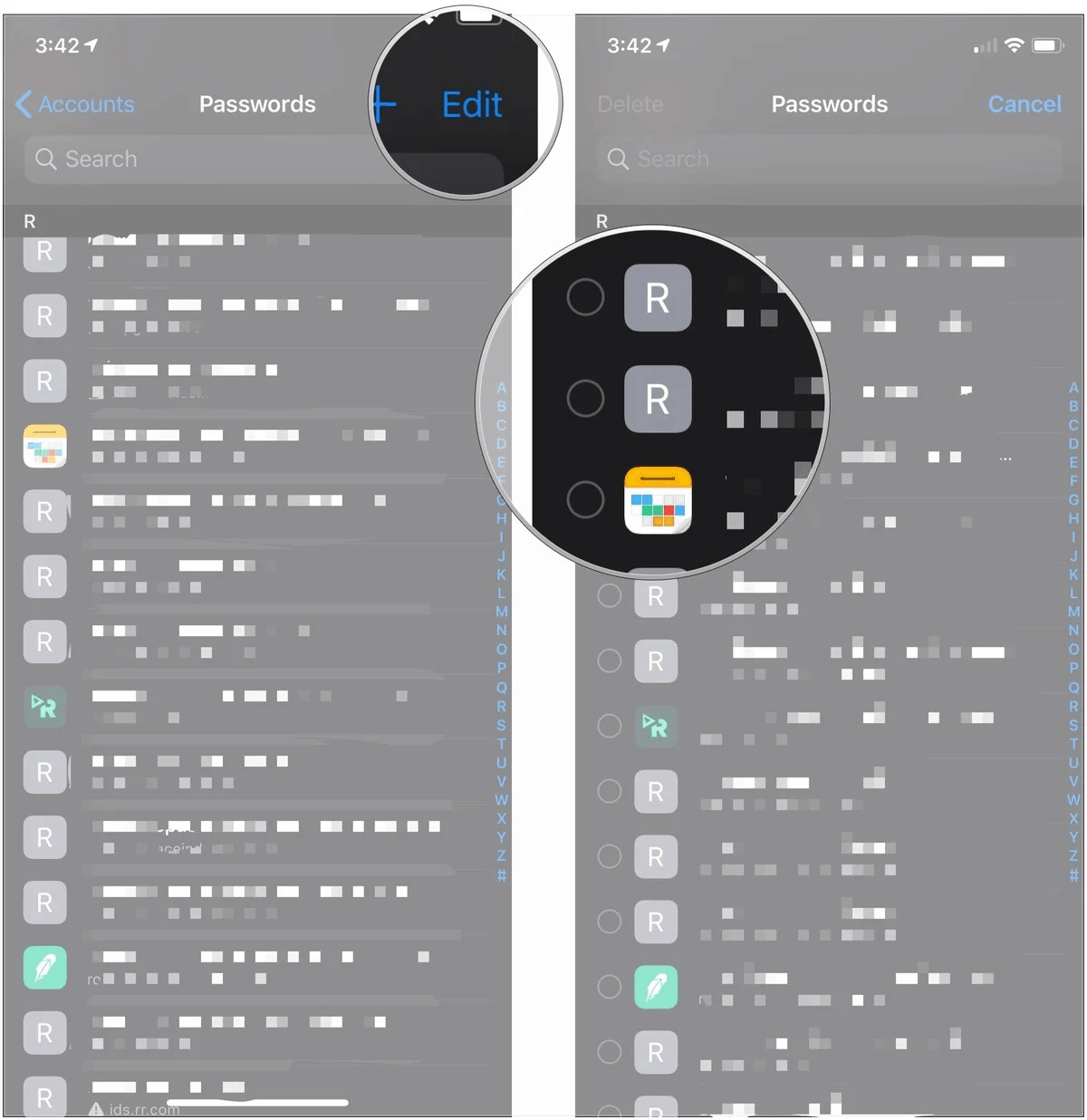 Nhấn để chọn (các) thông tin xác thực bạn muốn xóa.