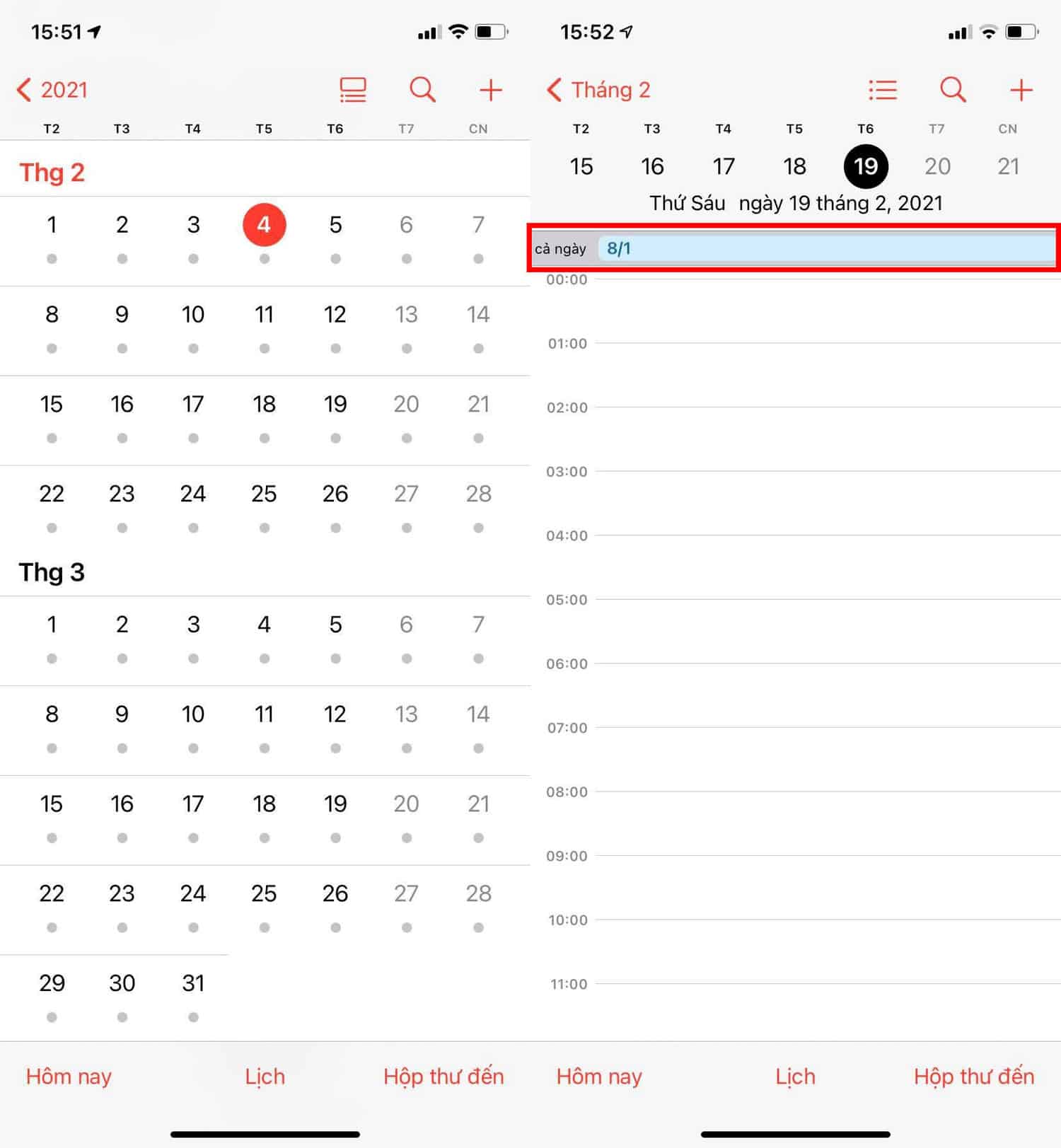 nhấn vào ngày mà bạn muốn xem lịch âm