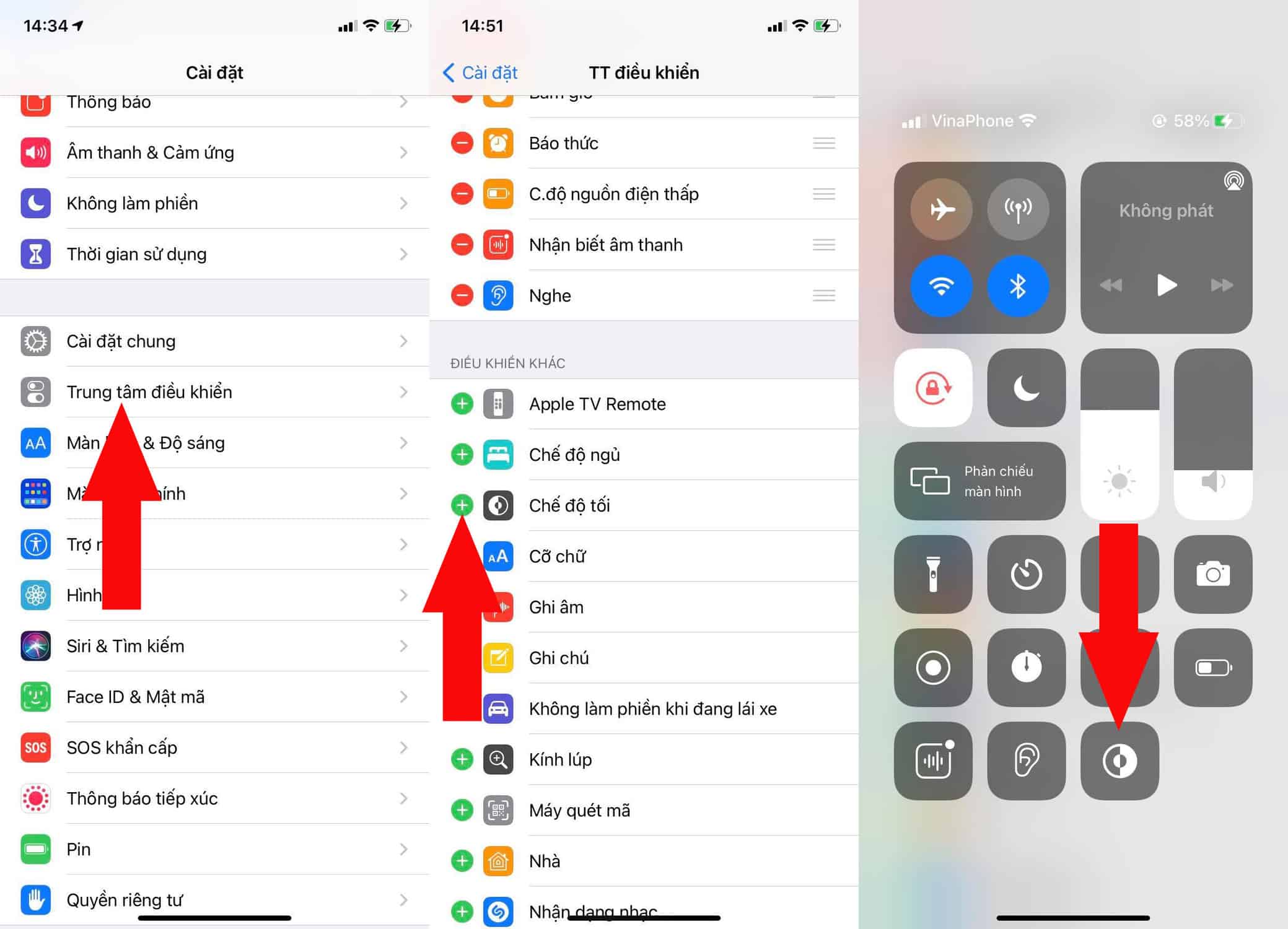 Cách bật chế độ Dark Mode bằng trung tâm điều khiển