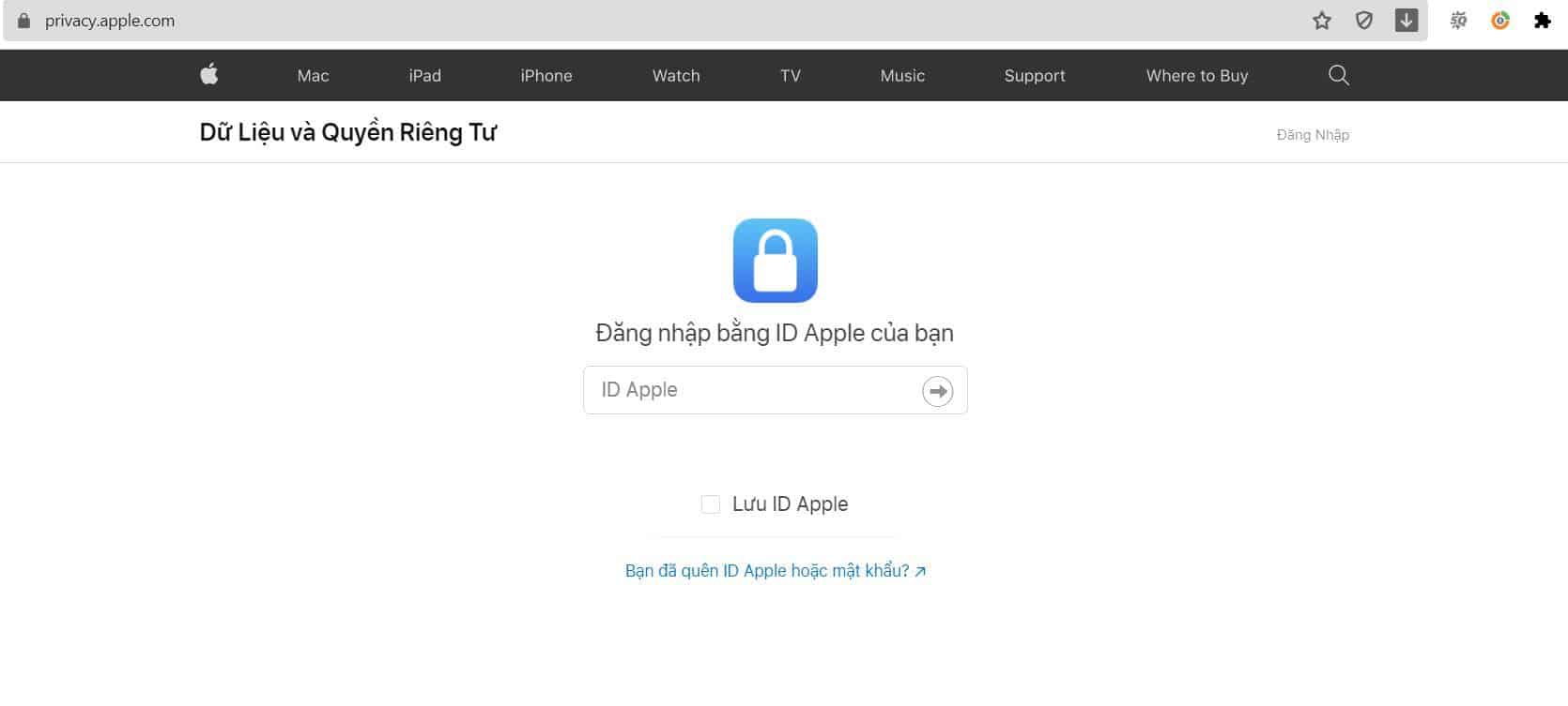đăng nhập Apple ID
