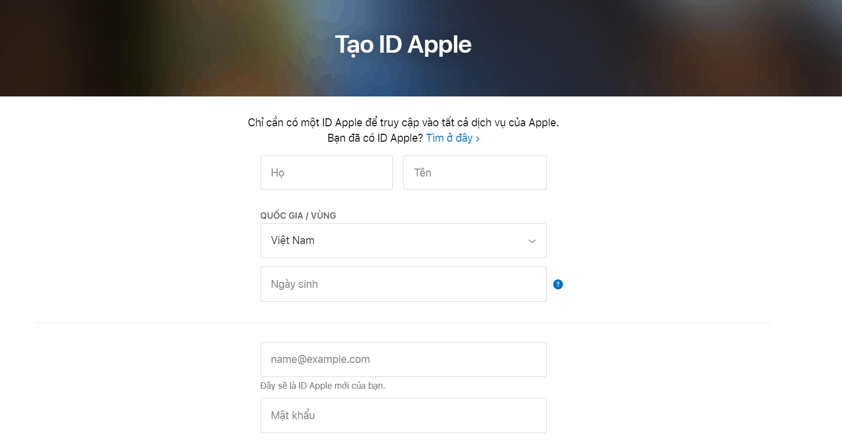 Nhập các thông tin