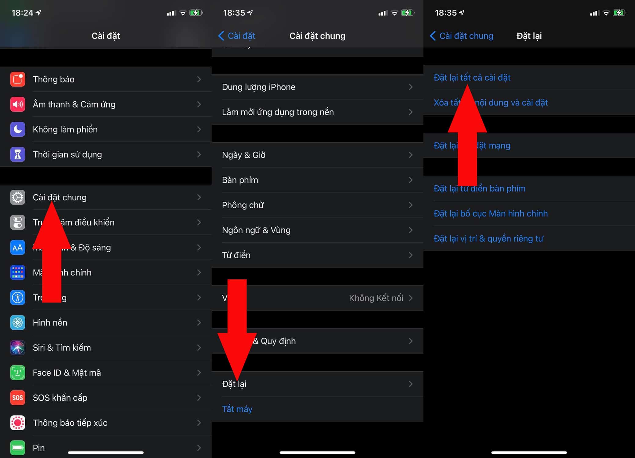 Đặt lại tất cả cài đặt trên điện thoại
