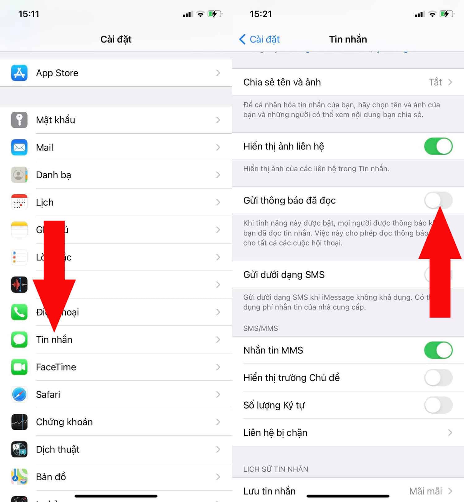 Tắt tính năng đã đọc