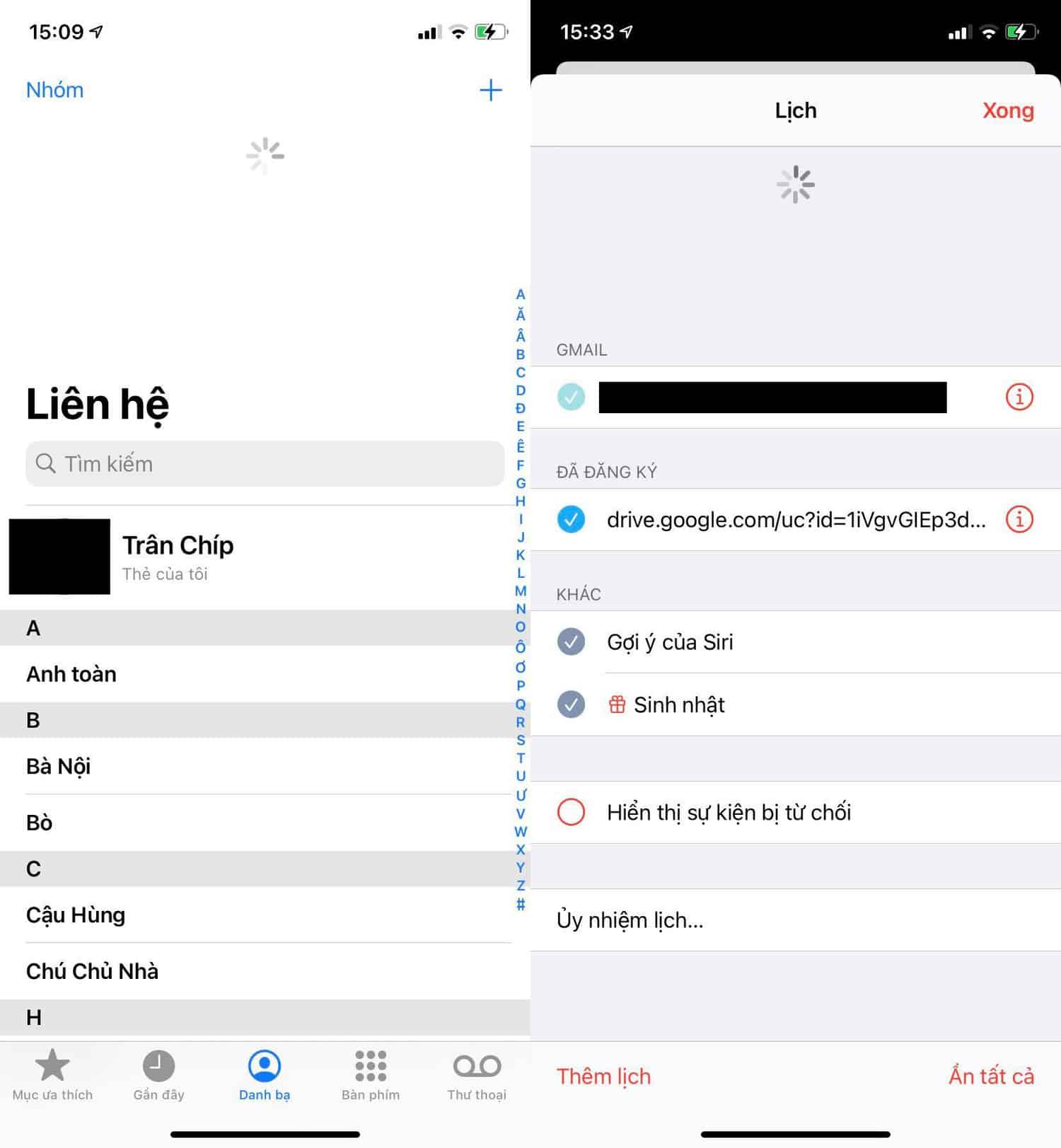 Làm mới danh bạ và lịch