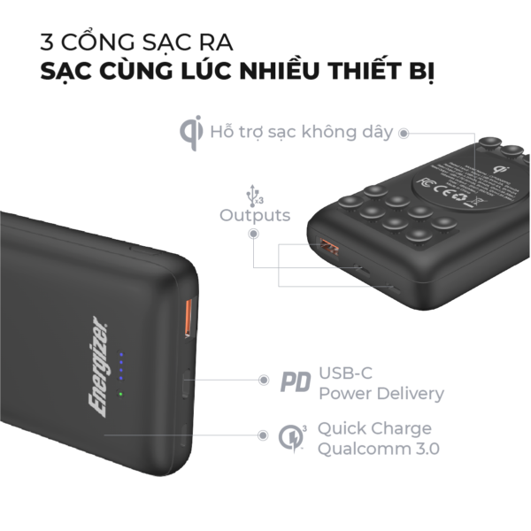 Pin sạc dự phòng không dây Energizer 10.000 mAh 18W PD QP10000PQ