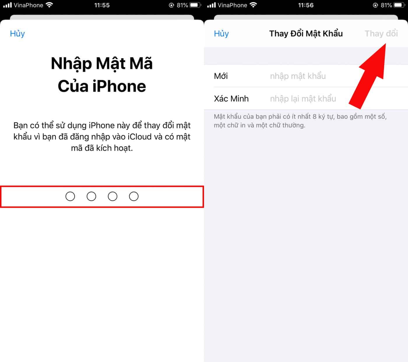 nhập mật khẩu mới