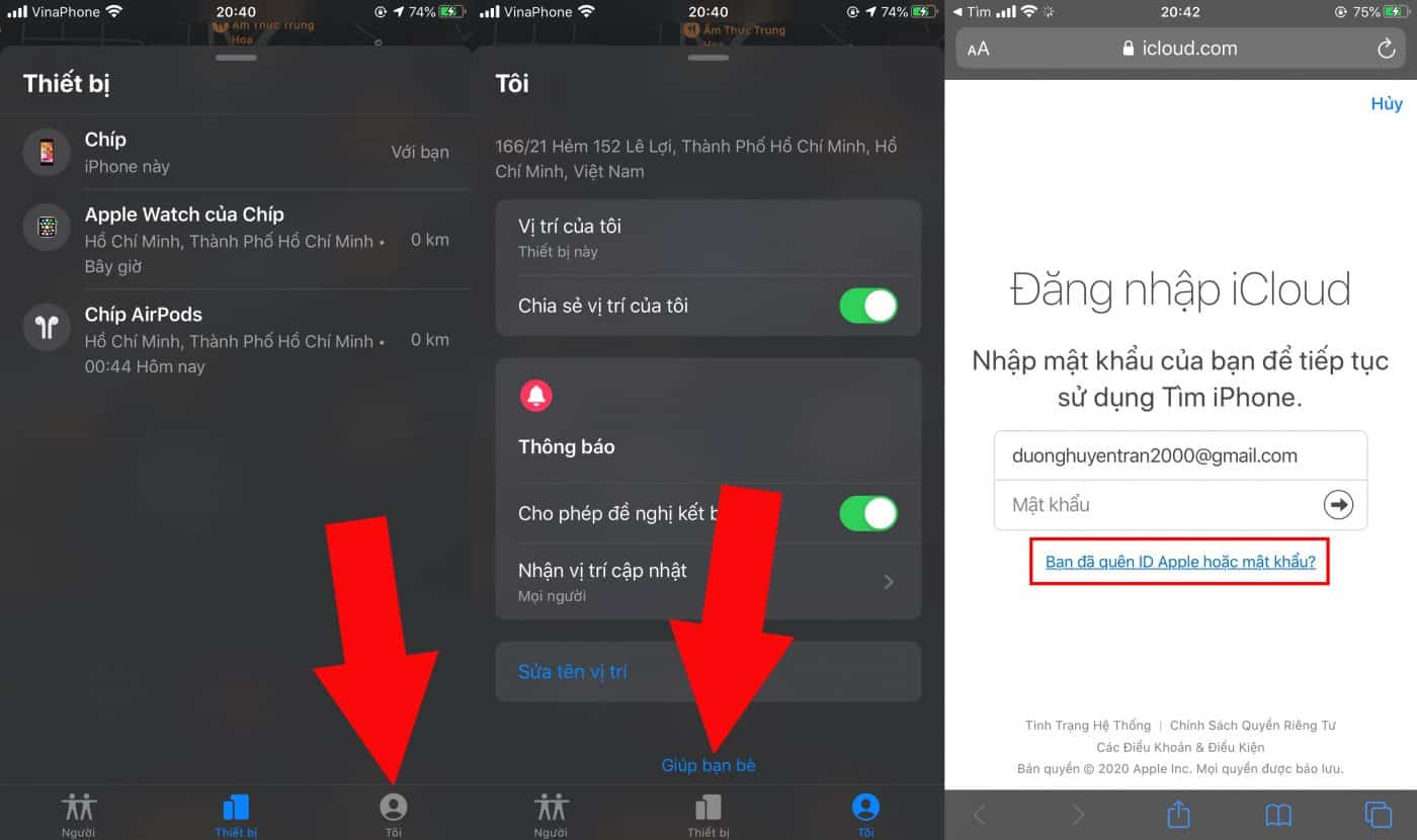 dùng ứng dụng tìm iPhone