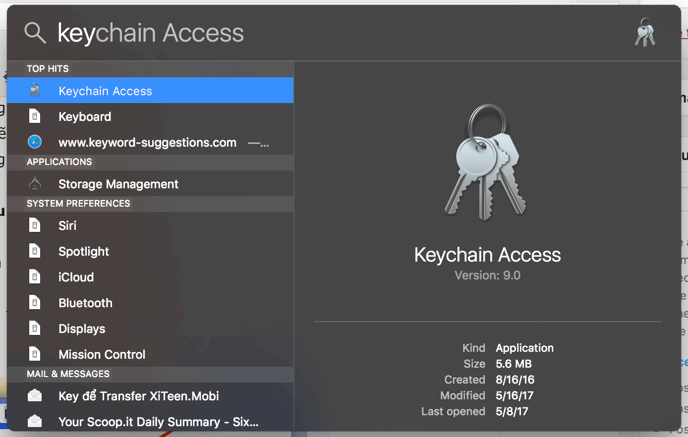 mở Keychain Access