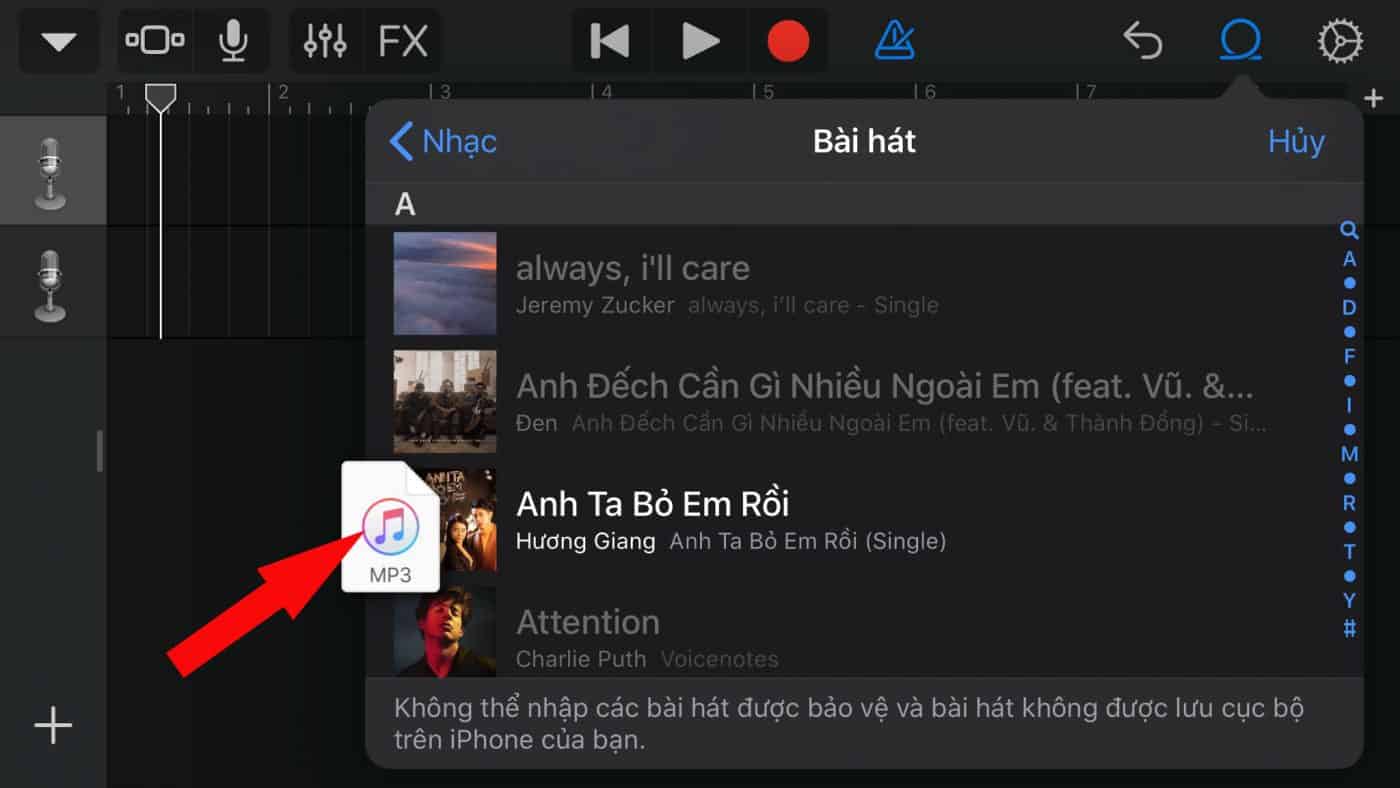 ấn kéo file nhạc