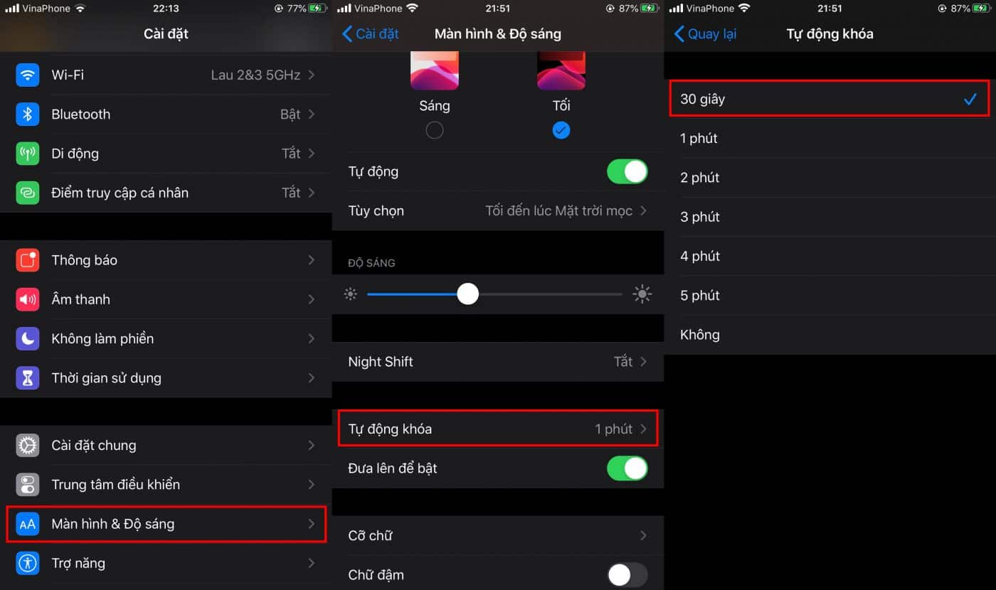 giảm thời gian khóa màn hình
