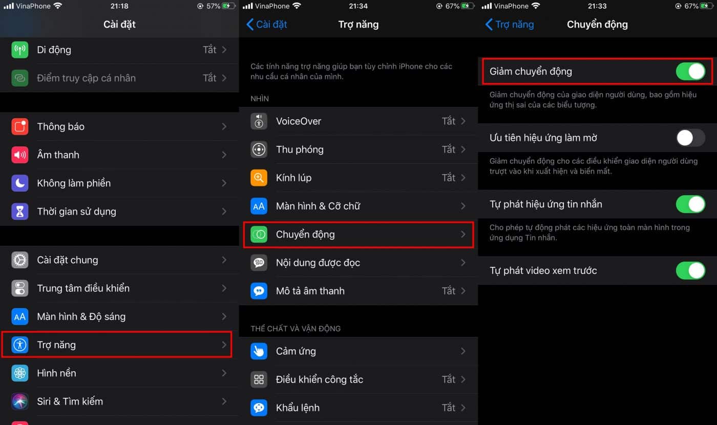Bật giảm chuyển động