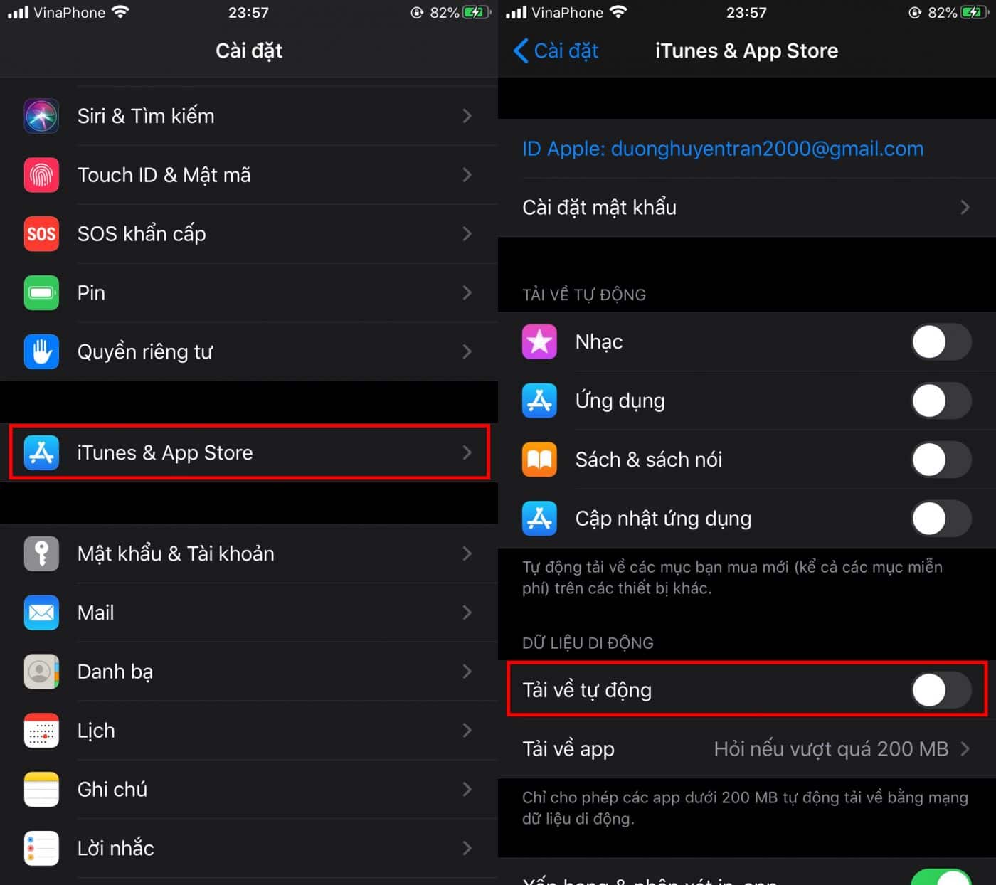 tắt tải xuống tự động