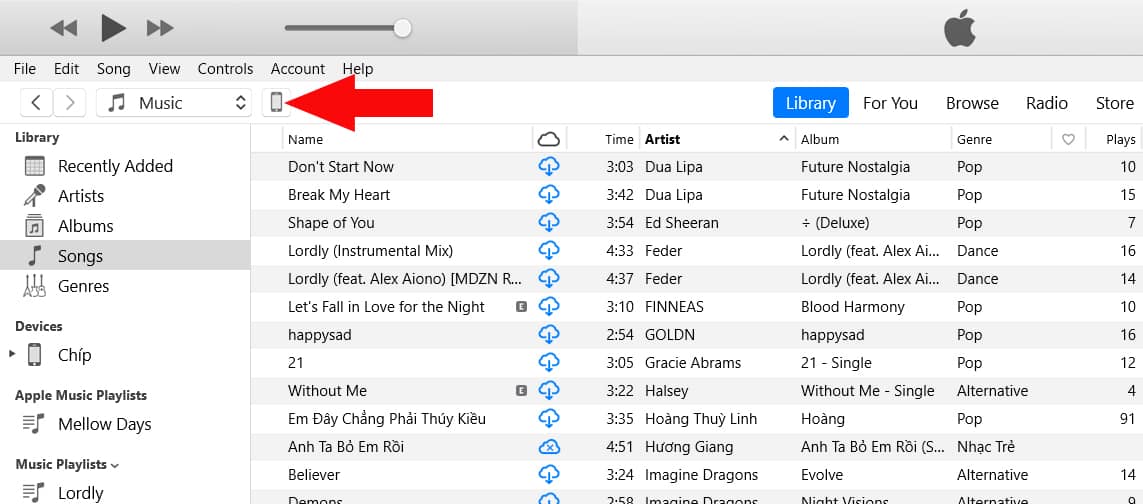 chọn biểu tượng điện thoại