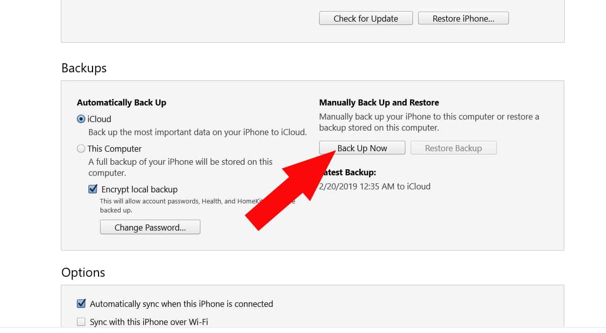 Sao lưu trên iTunes