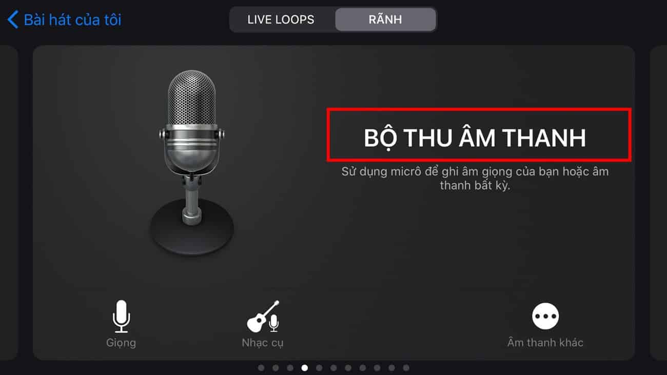 ấn vào bộ thu âm thanh