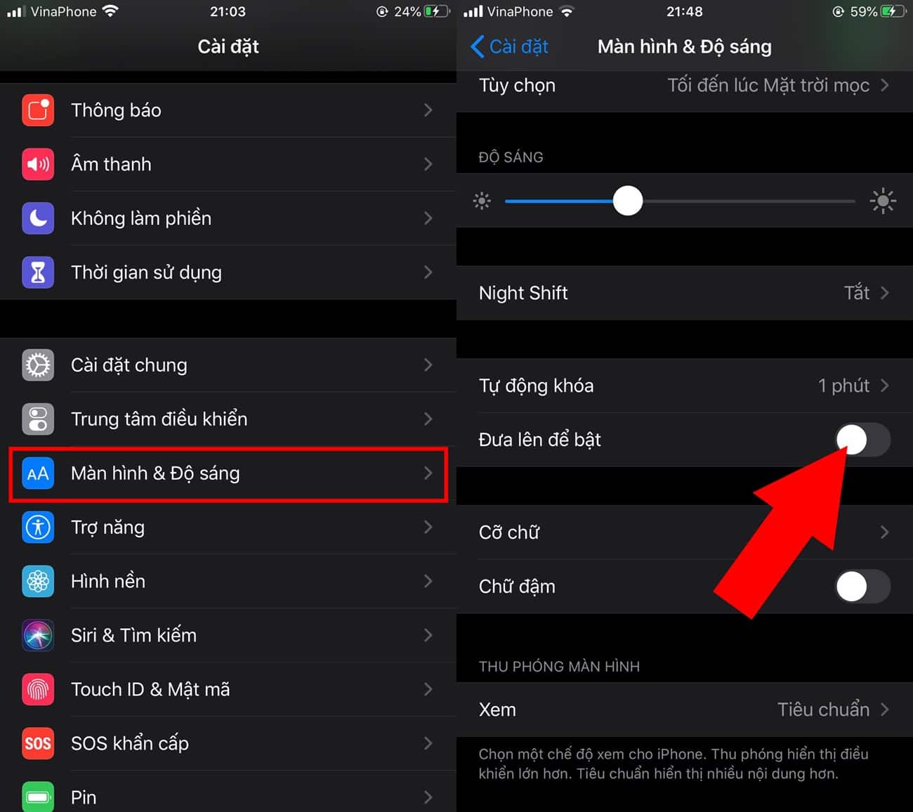 Tắt chế độ Raise to Wake