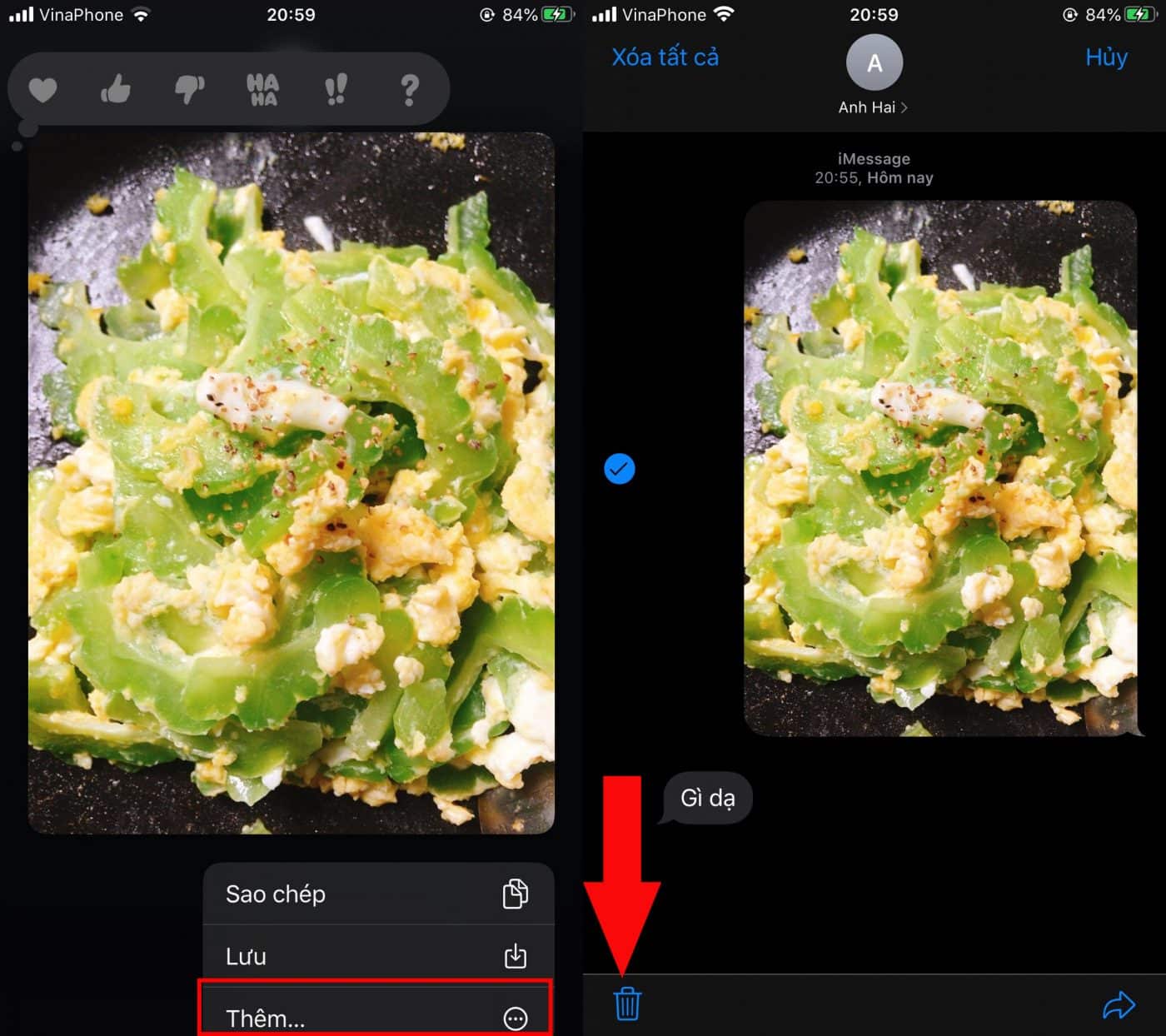 xóa hình ảnh trong tin nhắn