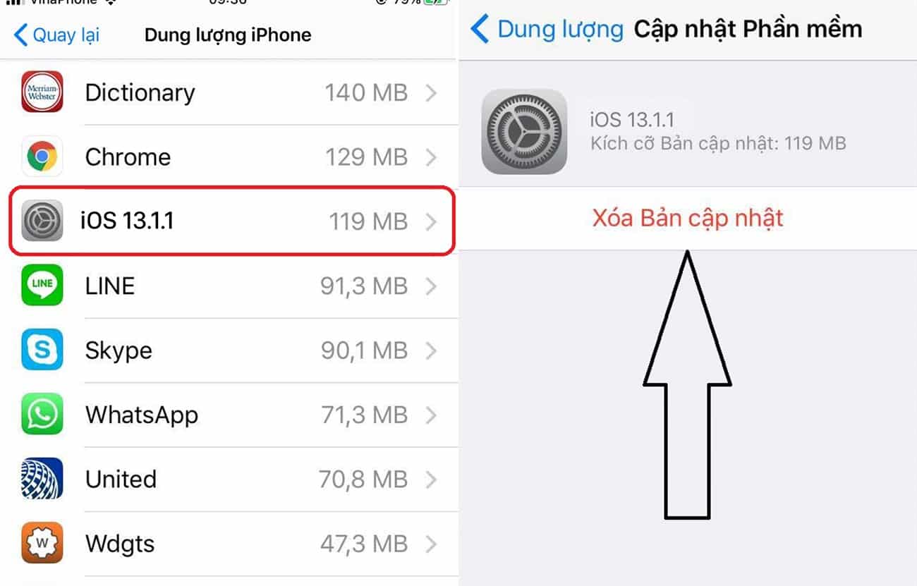 xóa bản cập nhật